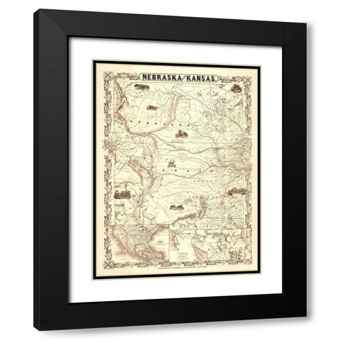 Nebraska Kansas - Colton 1855  Black Modern Wood Framed Art Print with Double Matting by Colton