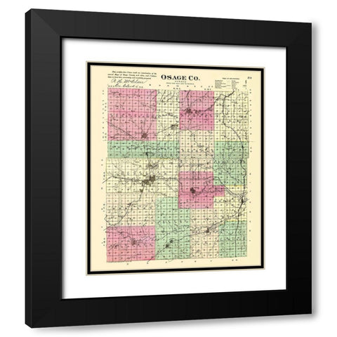 Osage Kansas - Everts 1887 Black Modern Wood Framed Art Print with Double Matting by Everts
