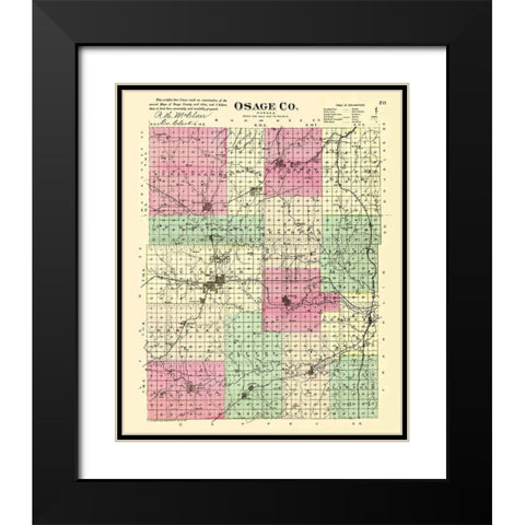 Osage Kansas - Everts 1887 Black Modern Wood Framed Art Print with Double Matting by Everts