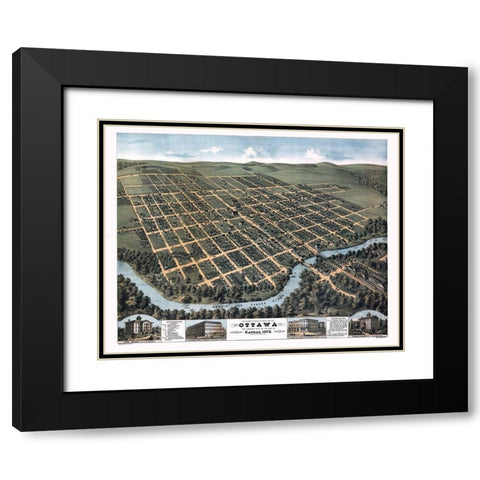 Ottawa Kansas - Glover 1872  Black Modern Wood Framed Art Print with Double Matting by Glover