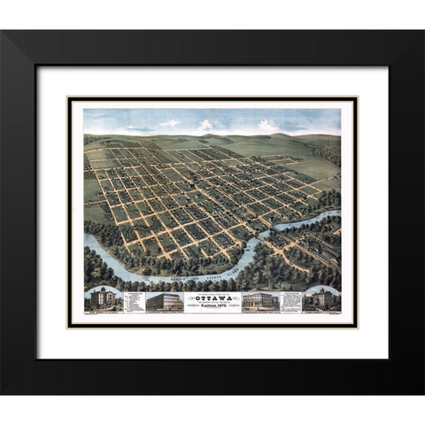 Ottawa Kansas - Glover 1872  Black Modern Wood Framed Art Print with Double Matting by Glover