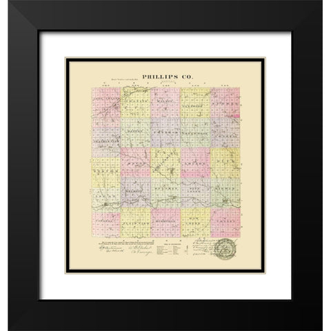 Phillips Kansas - Everts 1887 Black Modern Wood Framed Art Print with Double Matting by Everts