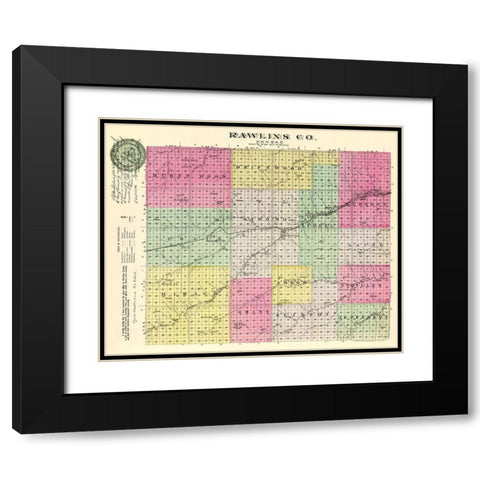 Rawlins Kansas - Everts 1887 Black Modern Wood Framed Art Print with Double Matting by Everts