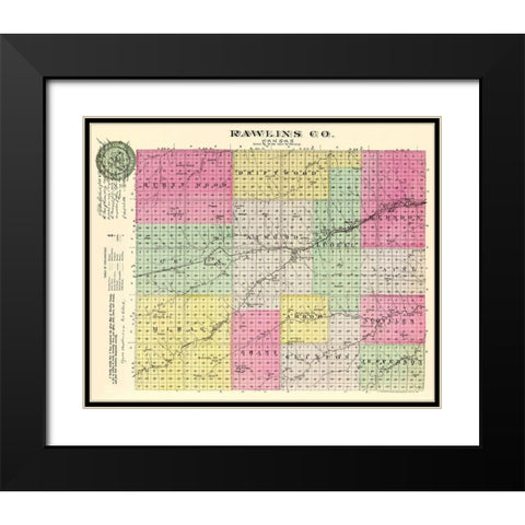Rawlins Kansas - Everts 1887 Black Modern Wood Framed Art Print with Double Matting by Everts