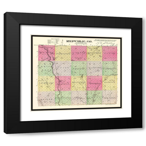 Republic Kansas - Everts 1887 Black Modern Wood Framed Art Print with Double Matting by Everts