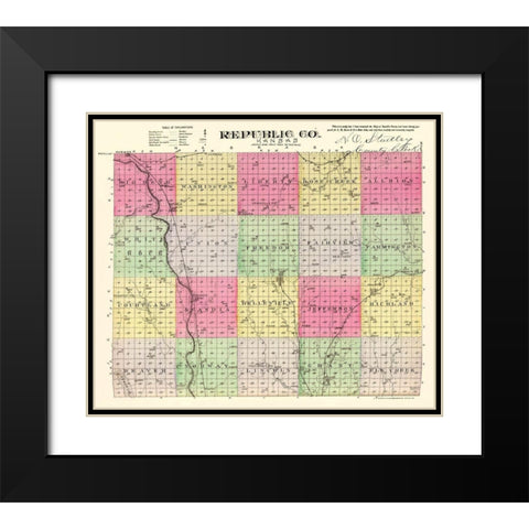 Republic Kansas - Everts 1887 Black Modern Wood Framed Art Print with Double Matting by Everts