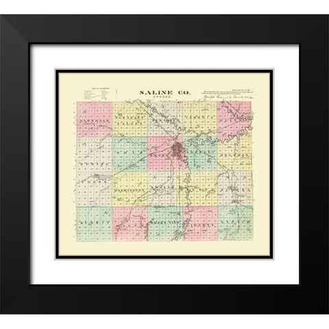Saline Kansas - Everts 1887 Black Modern Wood Framed Art Print with Double Matting by Everts