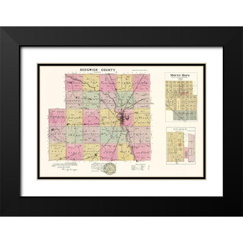 Sedgwick Kansas - Everts 1887 Black Modern Wood Framed Art Print with Double Matting by Everts