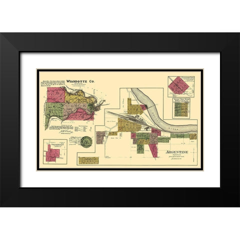 Wyandotte Kansas Landowner - Everts 1878 Black Modern Wood Framed Art Print with Double Matting by Everts