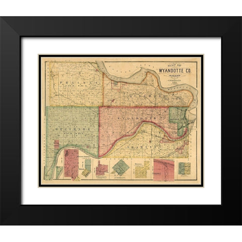 Wyandotte County Kansas - Hopkins 1887  Black Modern Wood Framed Art Print with Double Matting by Hopkins
