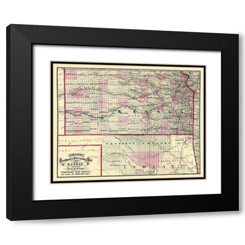 Kansas - Cram 1875 Black Modern Wood Framed Art Print with Double Matting by Cram