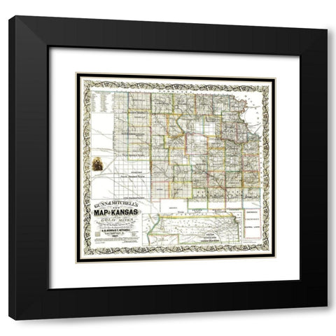 Gold Mines Kansas - Gunn 1862 Black Modern Wood Framed Art Print with Double Matting by Gunn