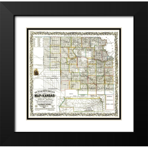 Gold Mines Kansas - Gunn 1862 Black Modern Wood Framed Art Print with Double Matting by Gunn