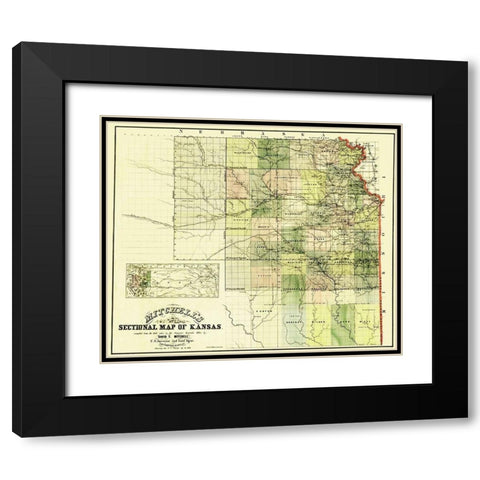 Kansas - Mitchell 1859 Black Modern Wood Framed Art Print with Double Matting by Mitchell