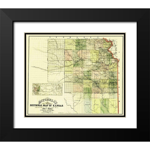Kansas - Mitchell 1859 Black Modern Wood Framed Art Print with Double Matting by Mitchell