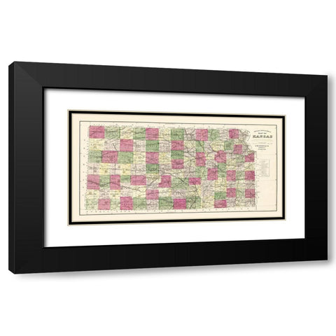 Kansas - Everts 1887 Black Modern Wood Framed Art Print with Double Matting by Everts