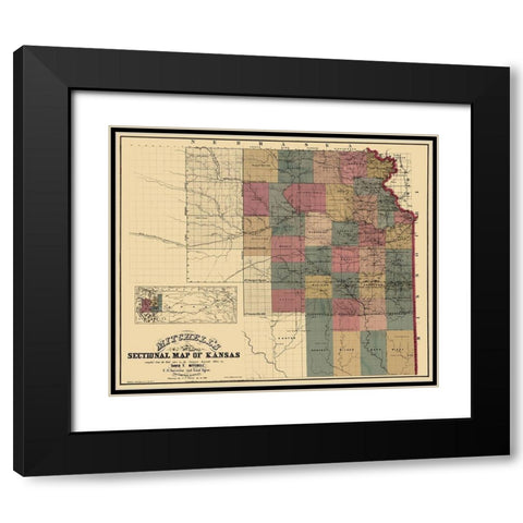 North East Kansas - Mitchell 1859 Black Modern Wood Framed Art Print with Double Matting by Mitchell
