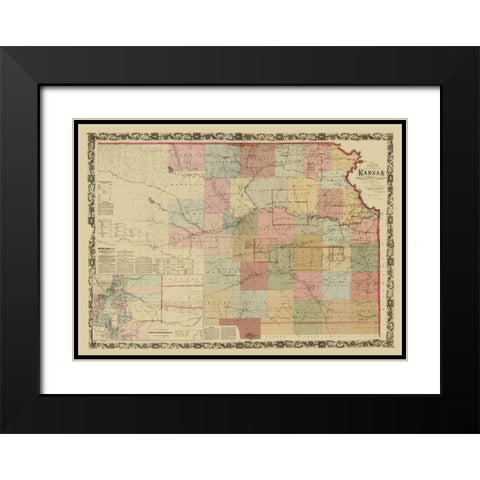 Kansas Projected Railroads - Keelerge 1867 Black Modern Wood Framed Art Print with Double Matting by Keelerge