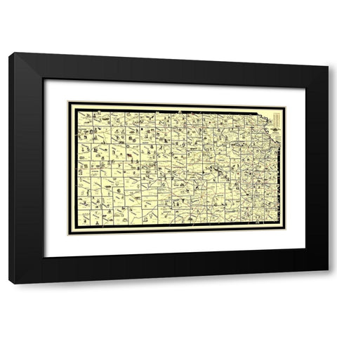 Kansas Railroad Routes - McEwen 1897 Black Modern Wood Framed Art Print with Double Matting by McEwen