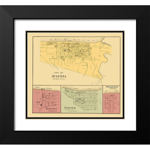 Augusta, Tietzville, Foster, Wellsburgh Kentucky Black Modern Wood Framed Art Print with Double Matting by Hayes
