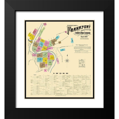 Frankfort Kentucky - Sanborn 1907 Black Modern Wood Framed Art Print with Double Matting by Sanborn