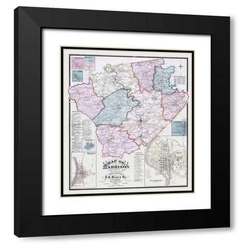 Harrison County Kentucky - Beers 1877  Black Modern Wood Framed Art Print with Double Matting by Beers