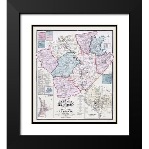 Harrison County Kentucky - Beers 1877  Black Modern Wood Framed Art Print with Double Matting by Beers