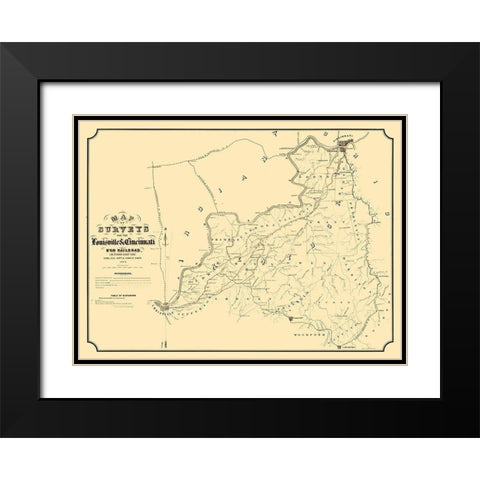 Louisville Cincinnati Railroad Kentucky - St John 1866  Black Modern Wood Framed Art Print with Double Matting by St John