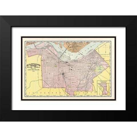 Louisville Kentucky - Rand McNally 1892 Black Modern Wood Framed Art Print with Double Matting by Rand McNally