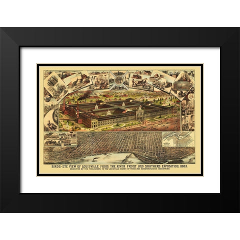 Louisville Kentucky - Clarke 1883 Black Modern Wood Framed Art Print with Double Matting by Clarke