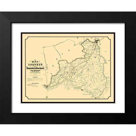 Louisville and Cincinnati Branch Railroad 1866 Black Modern Wood Framed Art Print with Double Matting by German