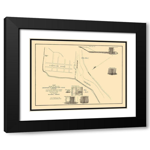 Louisville, Shipping Port Canal Kentucky Black Modern Wood Framed Art Print with Double Matting by Gales