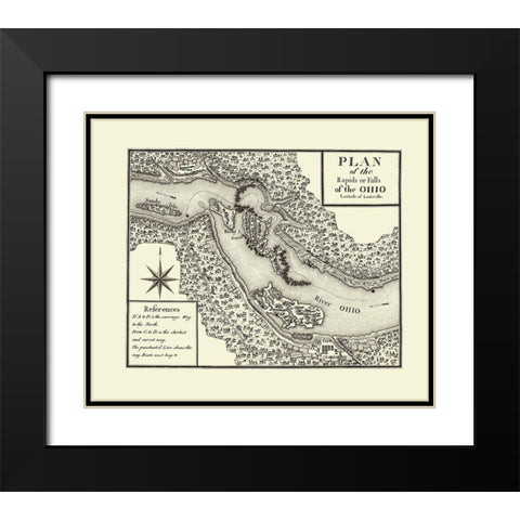 Ohio River Rapids, Fort Louisville - Bertrand 1796 Black Modern Wood Framed Art Print with Double Matting by Bertrand