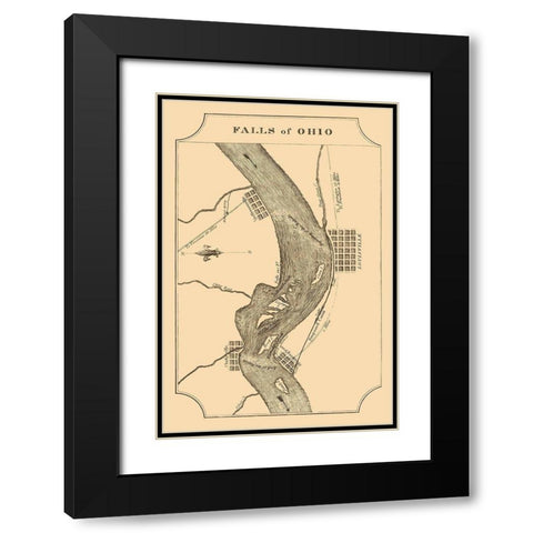 Ohio River Falls - Melish 1812 Black Modern Wood Framed Art Print with Double Matting by Melish
