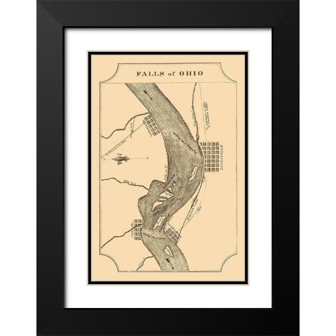 Ohio River Falls - Melish 1812 Black Modern Wood Framed Art Print with Double Matting by Melish