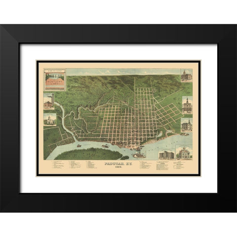 Paducah Kentucky - Kress 1889 Black Modern Wood Framed Art Print with Double Matting by Kress