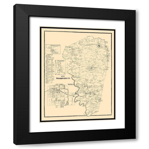 Woodford County Kentucky - Beers 1970  Black Modern Wood Framed Art Print with Double Matting by Beers