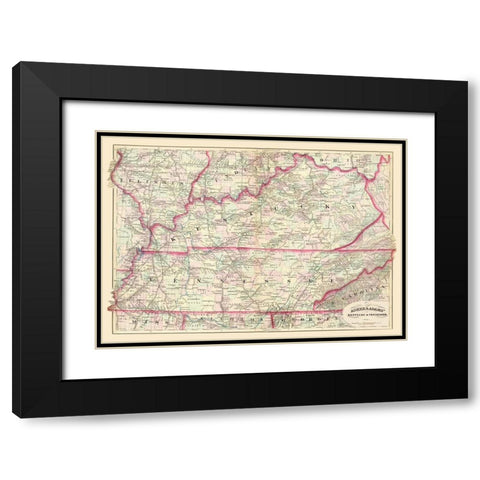 Kentucky, Tennessee - Asher  1874 Black Modern Wood Framed Art Print with Double Matting by Asher