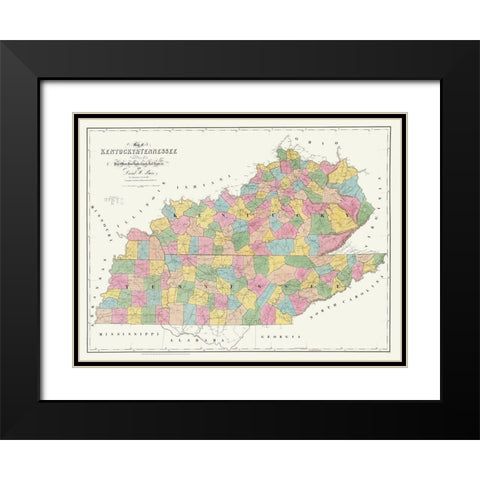Kentucky, Tennessee - Burr 1839 Black Modern Wood Framed Art Print with Double Matting by Burr