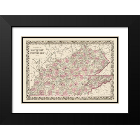 Kentucky, Tennessee Counties - Mitchell 1879 Black Modern Wood Framed Art Print with Double Matting by Mitchell