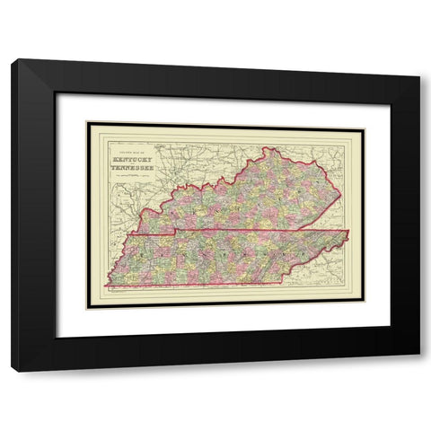 Kentucky, Tennessee Counties - Mitchell 1879 Black Modern Wood Framed Art Print with Double Matting by Mitchell