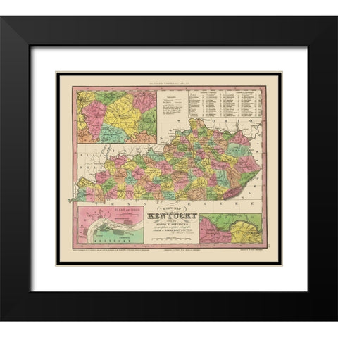 Kentucky, Tennessee Counties - Tanner 1833 Black Modern Wood Framed Art Print with Double Matting by Tanner