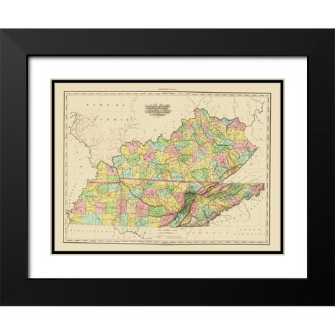 Kentucky, Tennessee Counties - Tanner 1825 Black Modern Wood Framed Art Print with Double Matting by Tanner