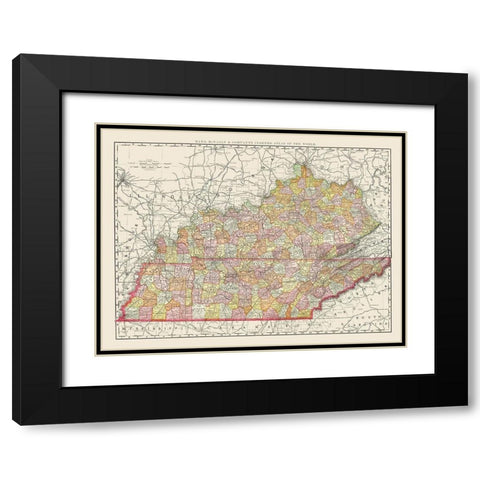 Kentucky, Tennessee Counties - Rand McNally 1897 Black Modern Wood Framed Art Print with Double Matting by Rand McNally
