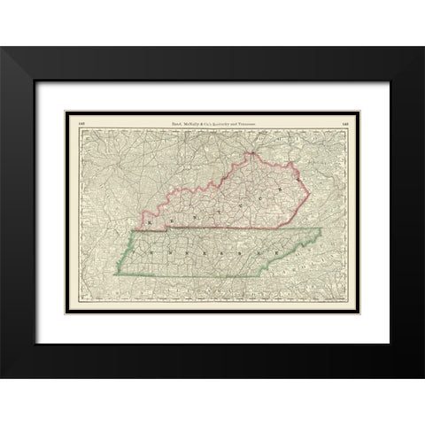 Kentucky, Tennessee - Rand McNally 1879 Black Modern Wood Framed Art Print with Double Matting by Rand McNally