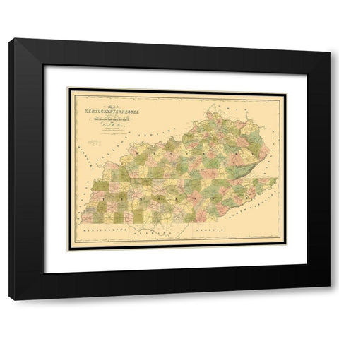 Kentucky, Tennessee - Burr 1839 Black Modern Wood Framed Art Print with Double Matting by Burr