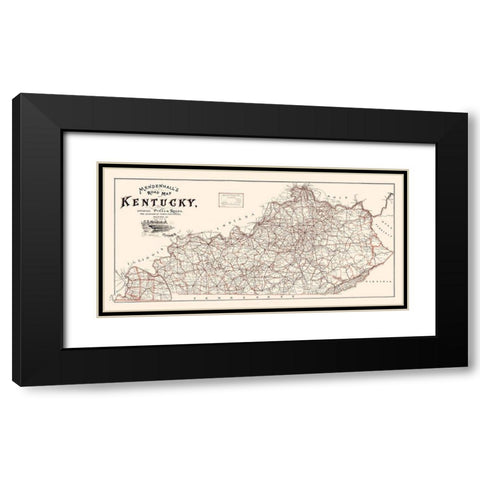 Kentucky Road Map - Mendenhall 1900  Black Modern Wood Framed Art Print with Double Matting by Mendenhall