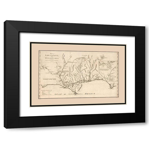Louisiana - DAnville 1788 Black Modern Wood Framed Art Print with Double Matting by D''Anville