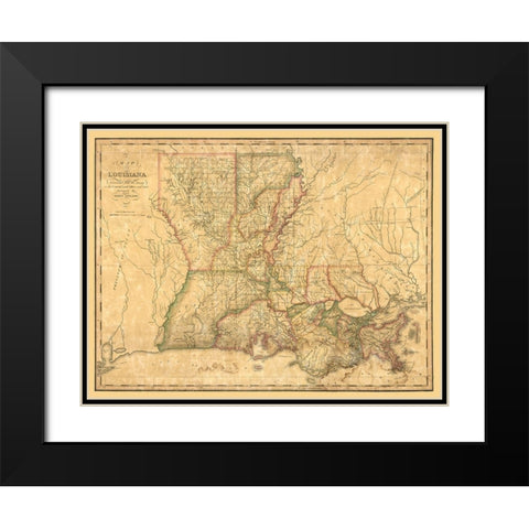Louisiana - Melish 1820  Black Modern Wood Framed Art Print with Double Matting by Melish