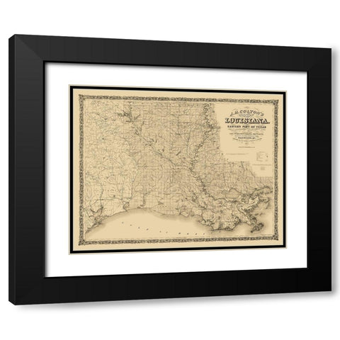 Louisiana Railroads - Colton 1863  Black Modern Wood Framed Art Print with Double Matting by Colton